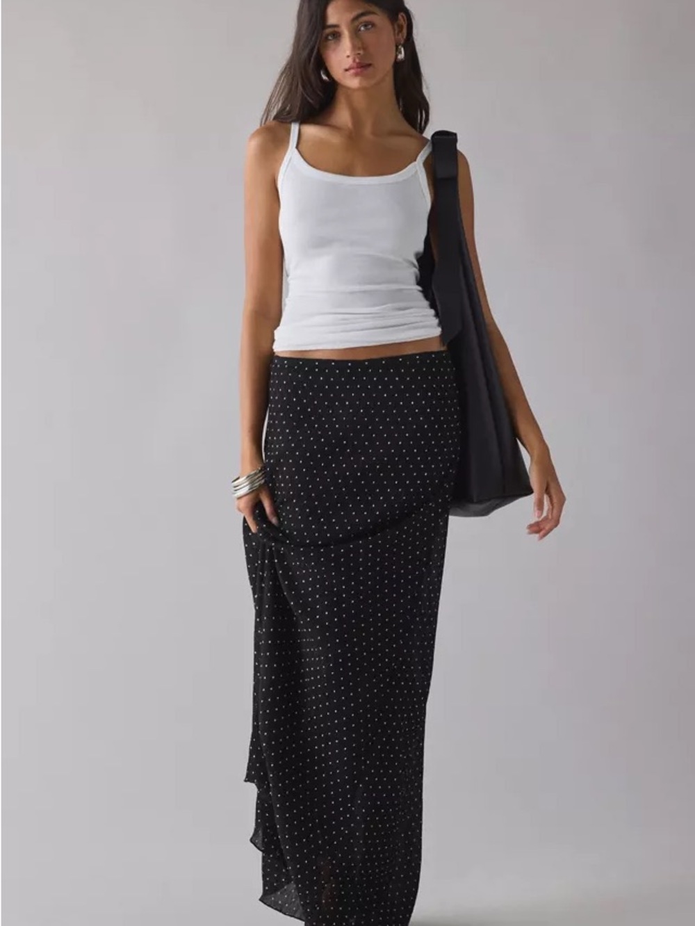 Lioness Black Maxi Skirt with White Polka Dots - Picture 2 of 6